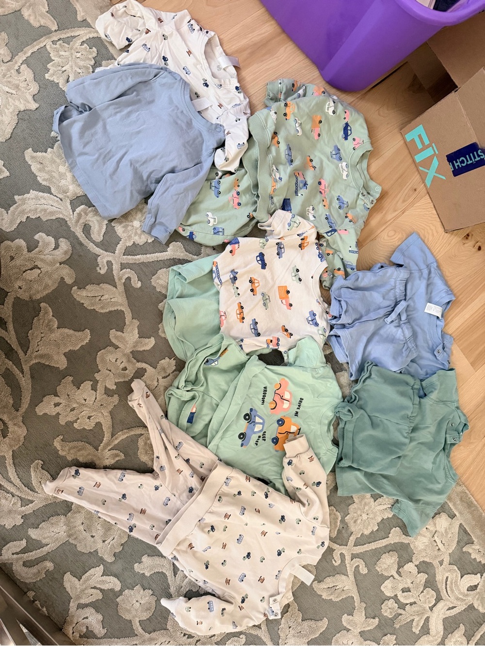H&M Baby Matching Sets in Light Blue, Mint, Cream with Car Print